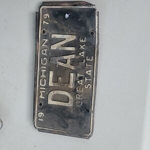 1979 MICHIGAN LICENSE PLATE BLACK in holder DEAN great lakes‎ state